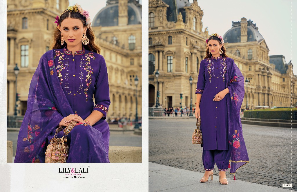 Lily And Lali Khwaish Wholesale Handwork Viscose Silk Kurti With Pant And Dupatta