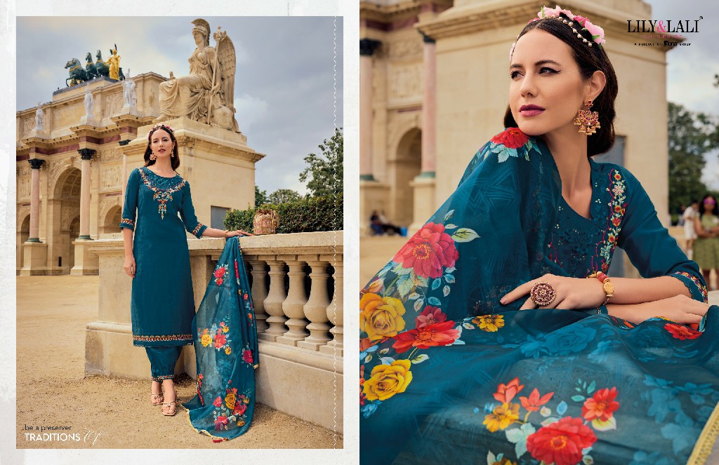 Lily And Lali Khwaish Wholesale Handwork Viscose Silk Kurti With Pant And Dupatta