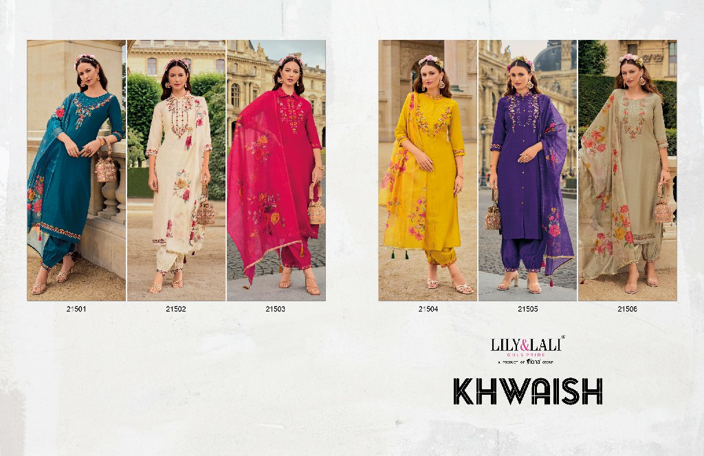 Lily And Lali Khwaish Wholesale Handwork Viscose Silk Kurti With Pant And Dupatta