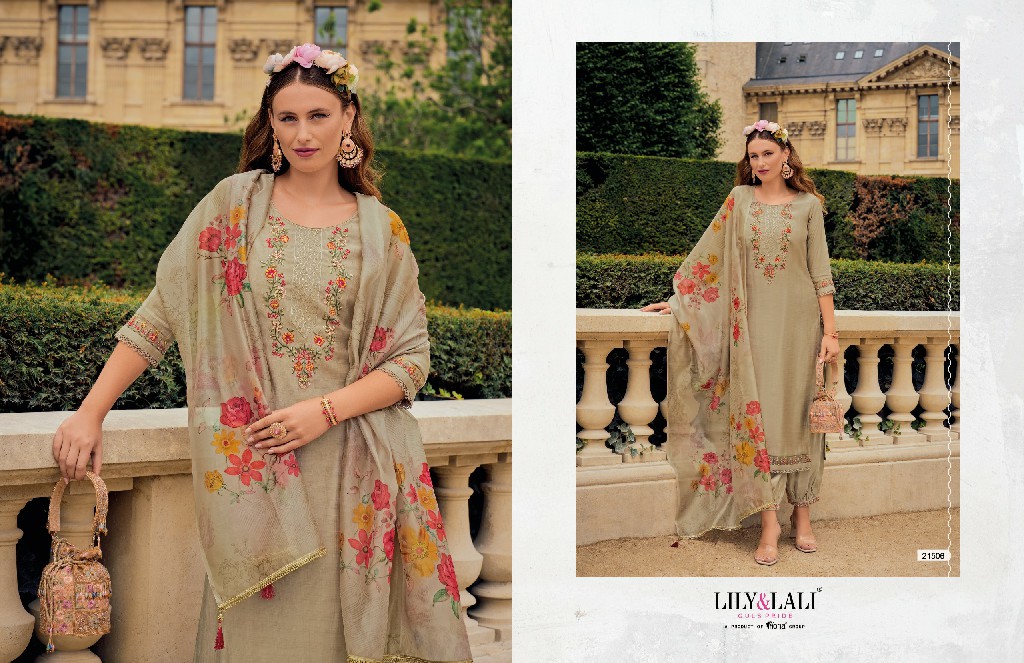 Lily And Lali Khwaish Wholesale Handwork Viscose Silk Kurti With Pant And Dupatta