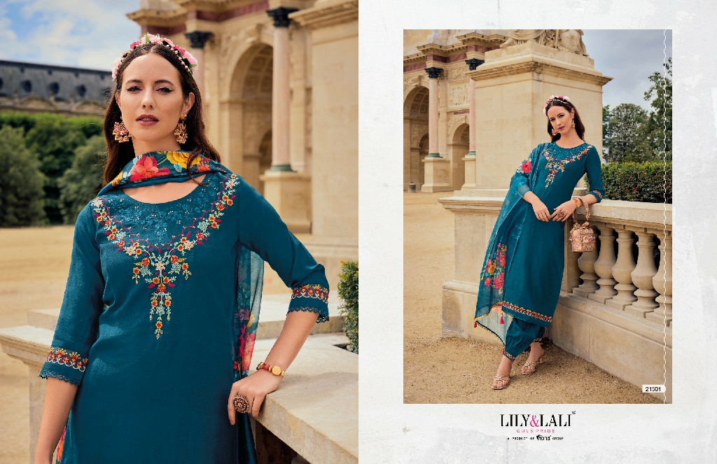 Lily And Lali Khwaish Wholesale Handwork Viscose Silk Kurti With Pant And Dupatta