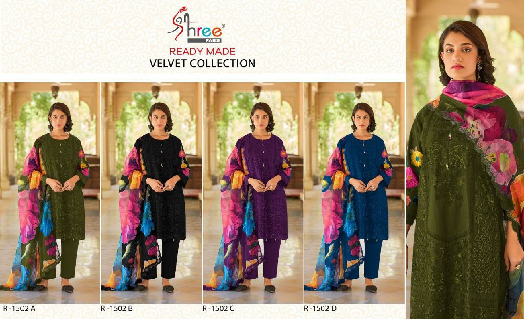 R-1502 by shree fab attractive look velvet readymade 3pcs suits