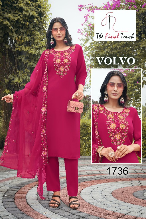 the final touch volvo fully stitch embroidery work combo kurti pant with dupatta