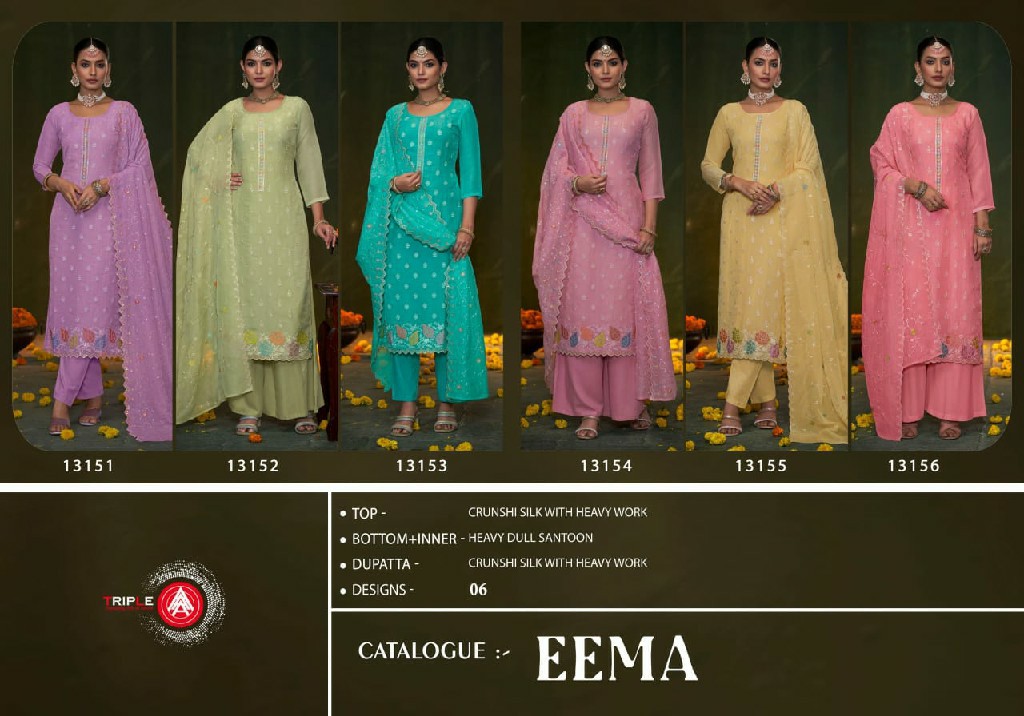 eema by triple aaa beautiful design crunshi silk 3pcs ladies suits