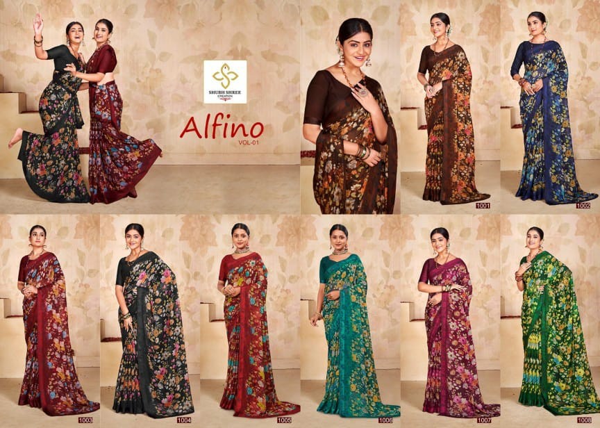 Shubh Shree Alfino Vol-1 Wholesale Chiffon With Sartin Patti Sarees