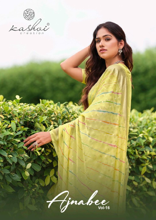 Kashvi Ajnabee Vol-16 Wholesale Dull Moss Fabrics Ethnic Sarees