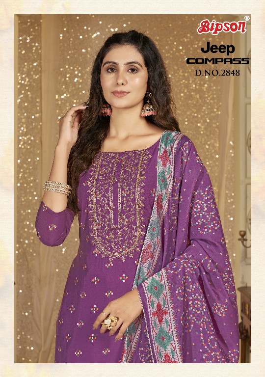 Bipson Jeep Compass 2848 Wholesale Pure Roman Silk With Coading Work Dress Material