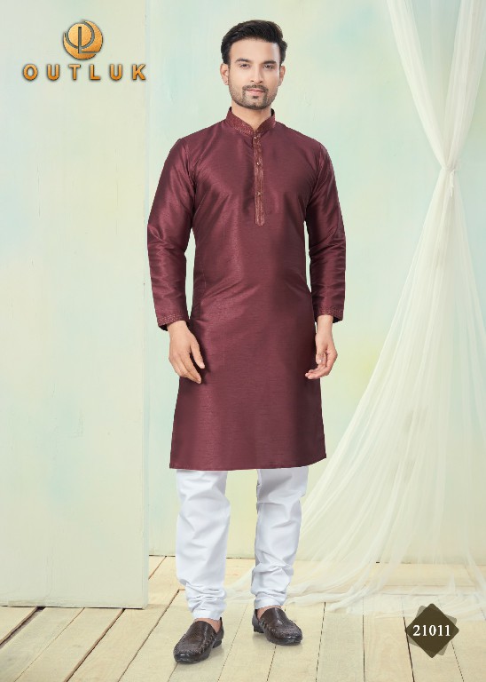 Outluk Wedding Collection Vol-21 Wholesale Pure Silk Mens Kurti With Pajama