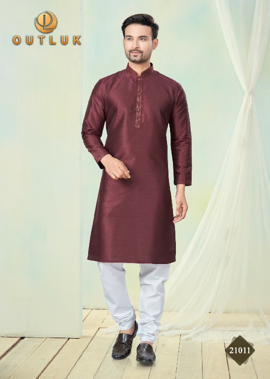 Outluk Wedding Collection Vol-21 Wholesale Pure Silk Mens Kurti With Pajama