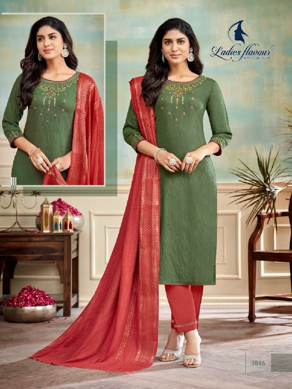 Ladies Flavours Blue Stone Wholesale Viscose Dobby With Embroidery Tops With Pant And Dupatta