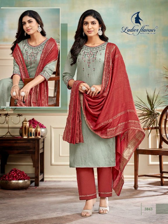 Ladies Flavours Blue Stone Wholesale Viscose Dobby With Embroidery Tops With Pant And Dupatta