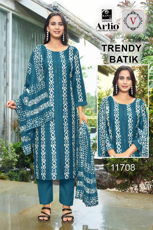 Artio Trendy Batik Wholesale Gadwal Silk With Fancy Work Kurti With Pant And Dupatta