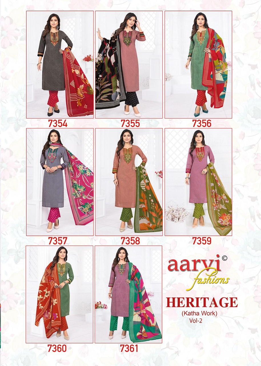 Aarvi Heritage Vol-2 Wholesale Katha Work Tops With Pant And Dupatta