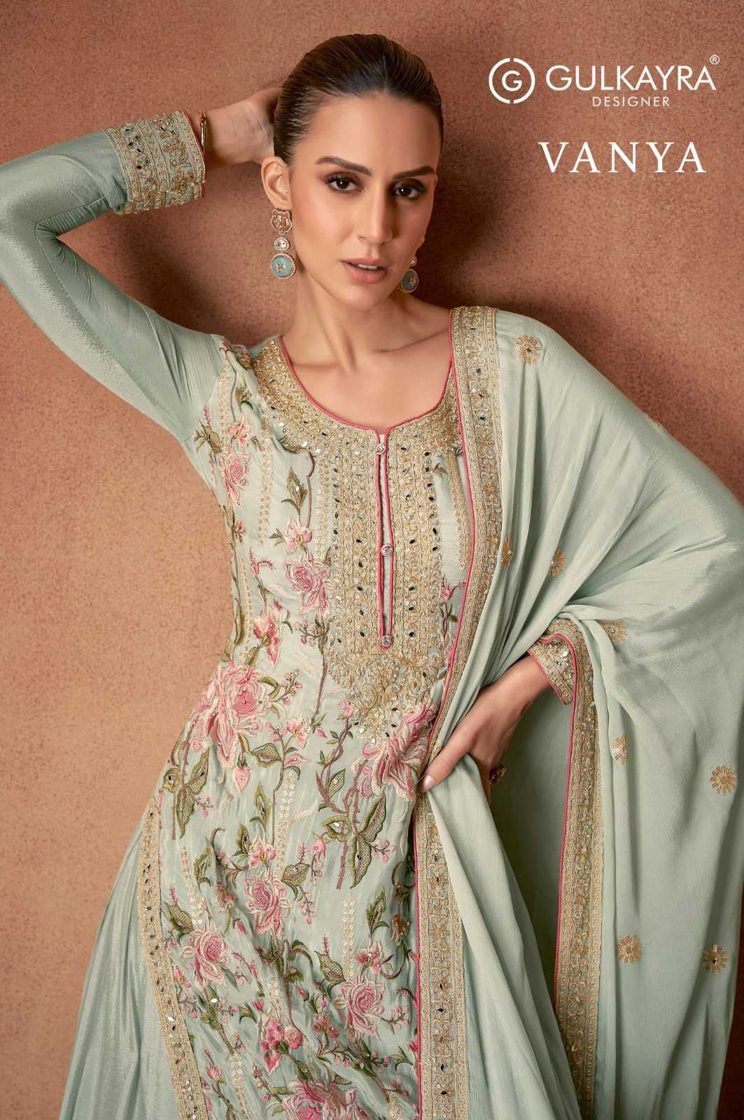 gulkayra designer vanya chinon exclusive design party wear full stitch 3pcs suit