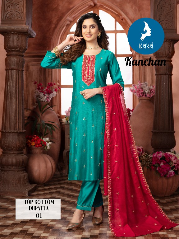 Kaya Kanchan Wholesale Roman Silk Kurti With Pant And Dupatta