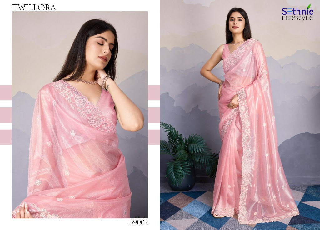 Sethnic Twillora Wholesale Sequence Embroidery Work Festive Sarees