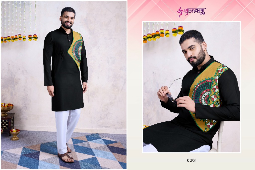 Shubhvastra vastra vol 6 rayon embroidered work And Mirror Work full stitch navratri mens kurta