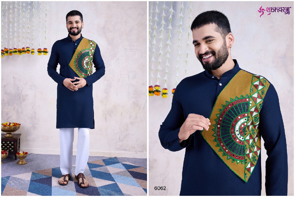 Shubhvastra vastra vol 6 rayon embroidered work And Mirror Work full stitch navratri mens kurta