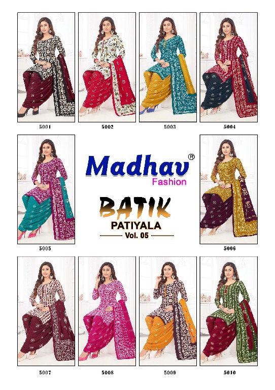 Madhav Batik Patiyala Vol-5 Wholesale Pure Cotton Printed Dress Material