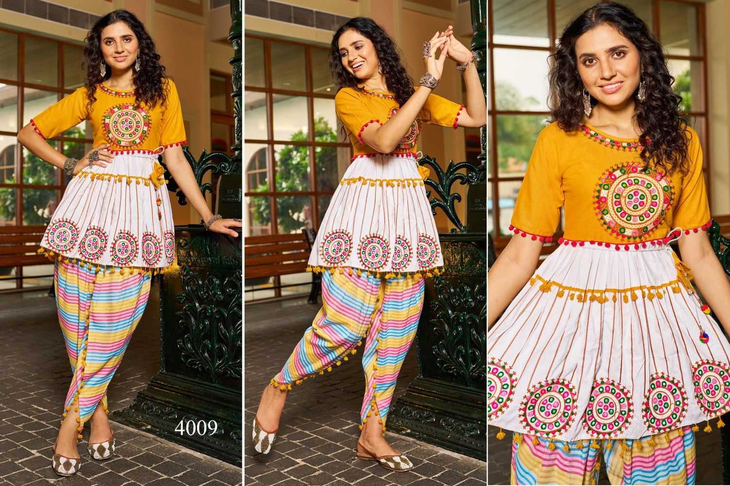 dholida vol 4 khadi cotton full stitch beautiful navrarti kurti with dhoti pant