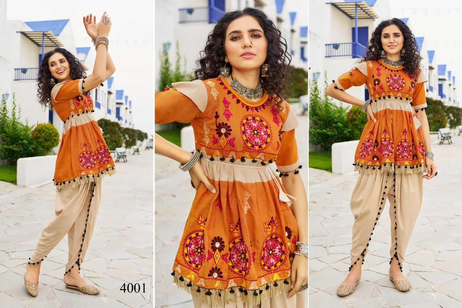 dholida vol 4 khadi cotton full stitch beautiful navrarti kurti with dhoti pant