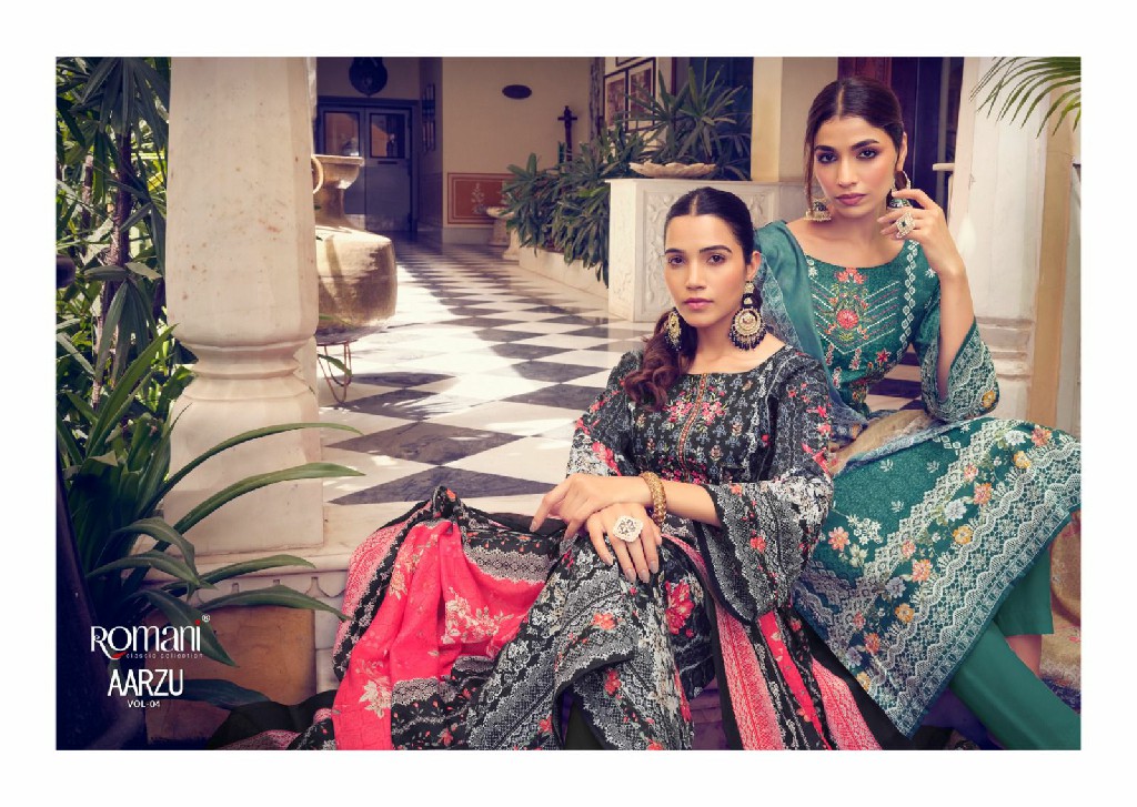 aarzu vol 4 by romani digital printed embroidery cotton suits
