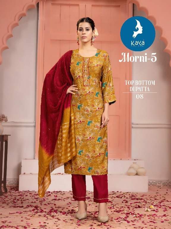 morni vol 5 by kaya readymade chanderi modal print modern big size salwar suit