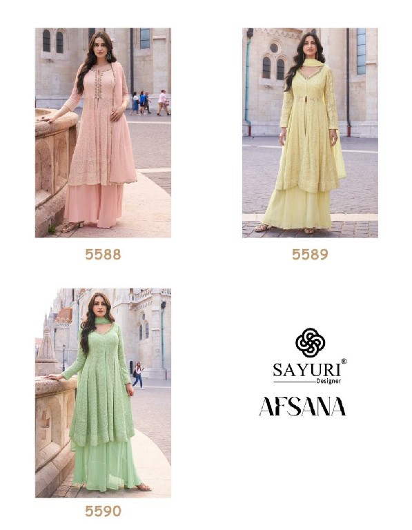 sayuri designer afsana exclusive design georgette full stitch plazzo style dress