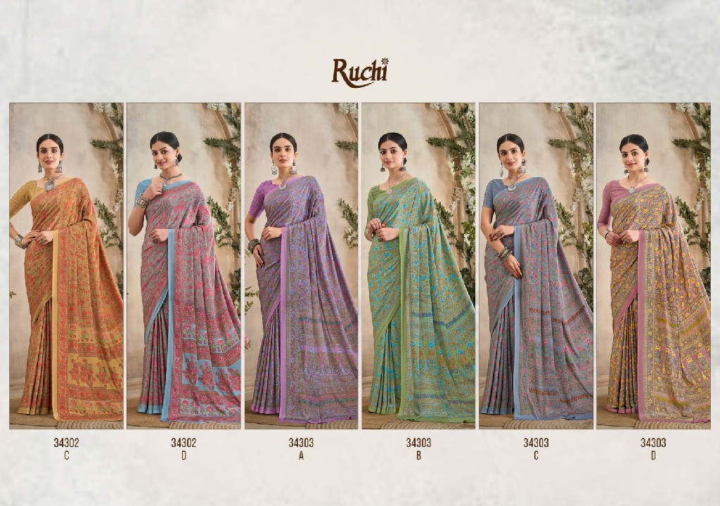 RUCHI VIVANTA SILK VOL 36 SILK CREPE PRINTED SARIS AT BEST RATE