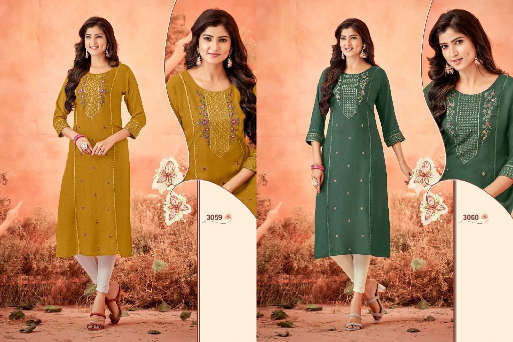 Ladies Flavours Serena Vol-10 Wholesale 14 kg Reyon With Embroidery Work Long Kurtis