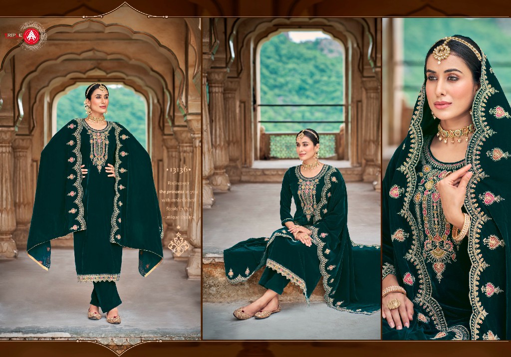 adakari by triple aaa viscose velvet winter special ladies suits