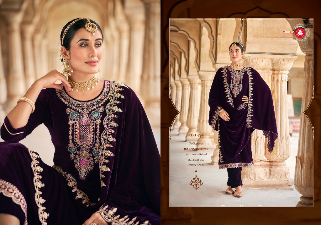 adakari by triple aaa viscose velvet winter special ladies suits