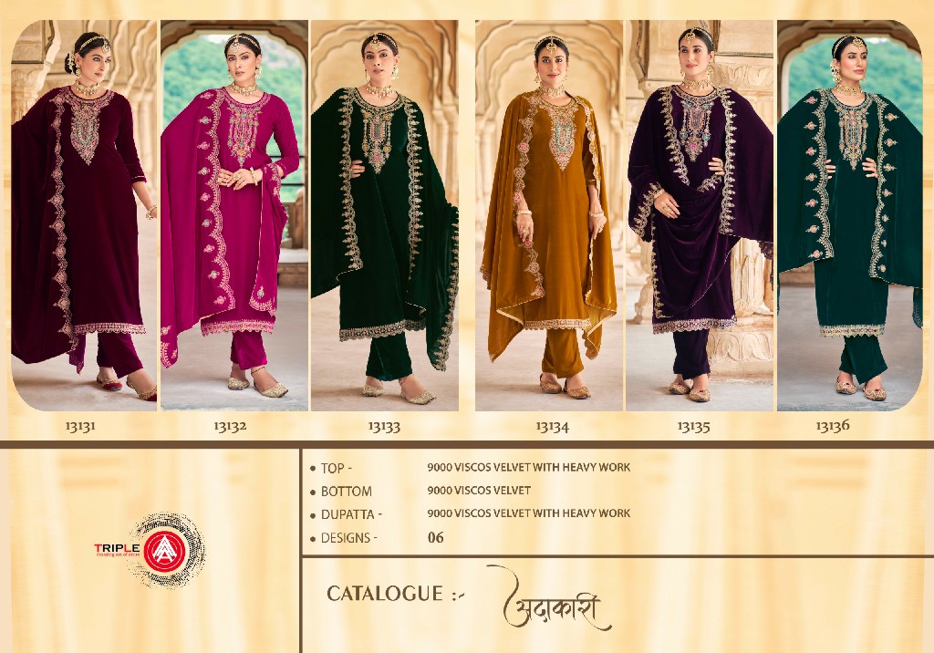 adakari by triple aaa viscose velvet winter special ladies suits