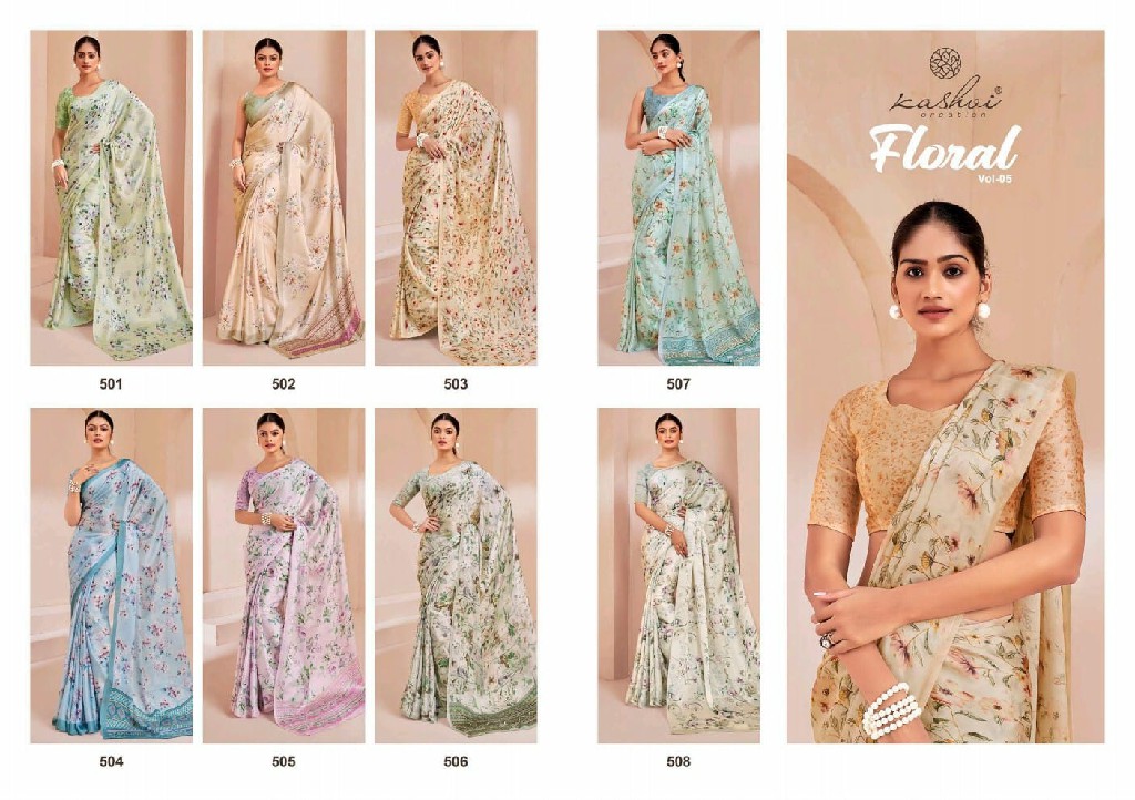 floral vol 5 by kashvi creation beautiful satin georgette saree