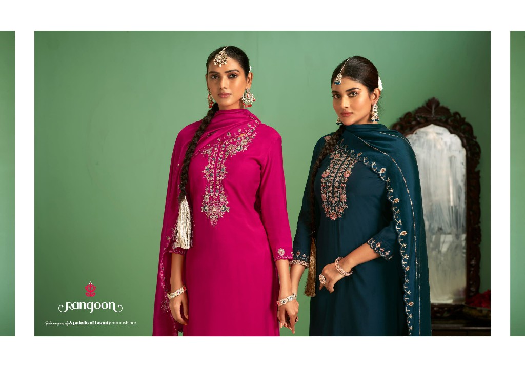 triveni by rangoon fancy embroidery silk readymade 3pcs suits