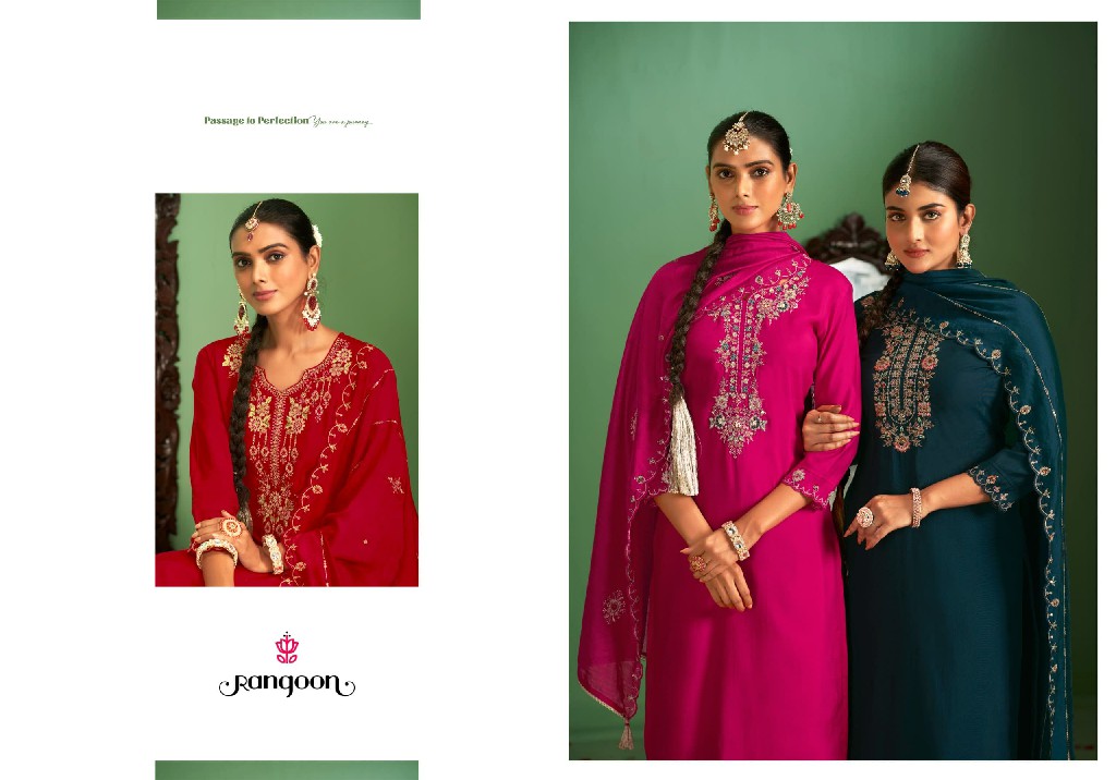 triveni by rangoon fancy embroidery silk readymade 3pcs suits