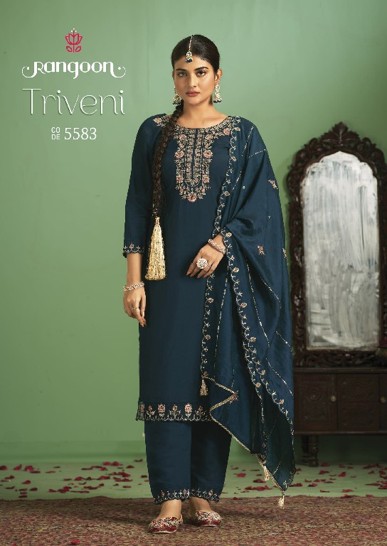 triveni by rangoon fancy embroidery silk readymade 3pcs suits