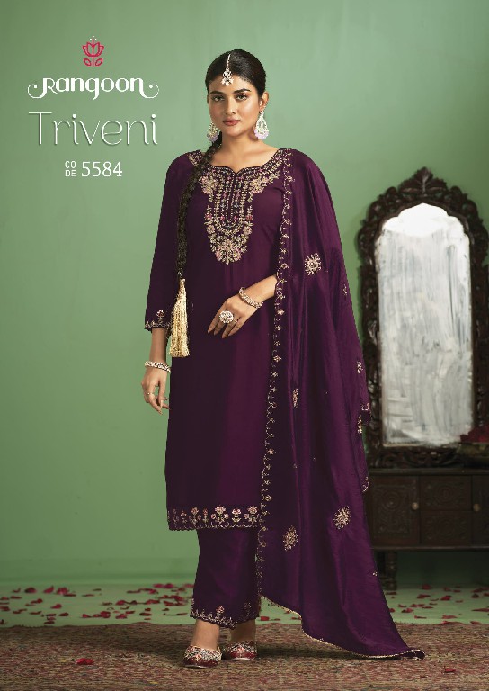 triveni by rangoon fancy embroidery silk readymade 3pcs suits