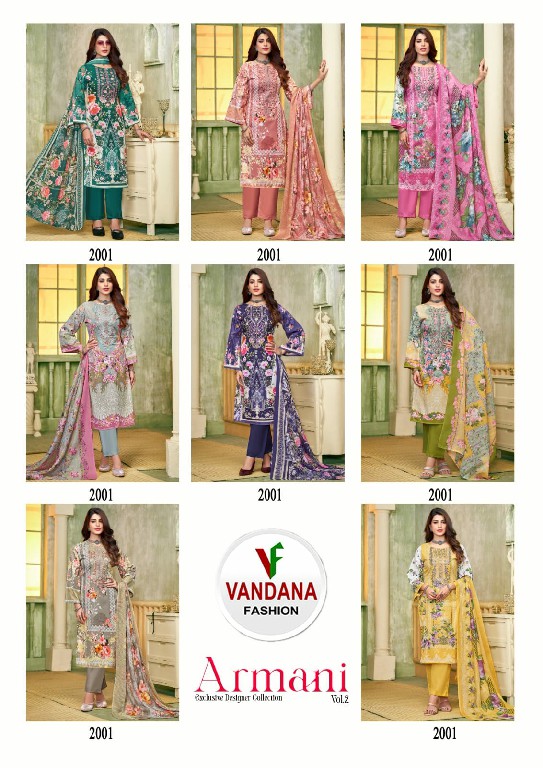 Vandana Armani Vol-2 Wholesale Semi Cotton With Embroidery Work Dress Material