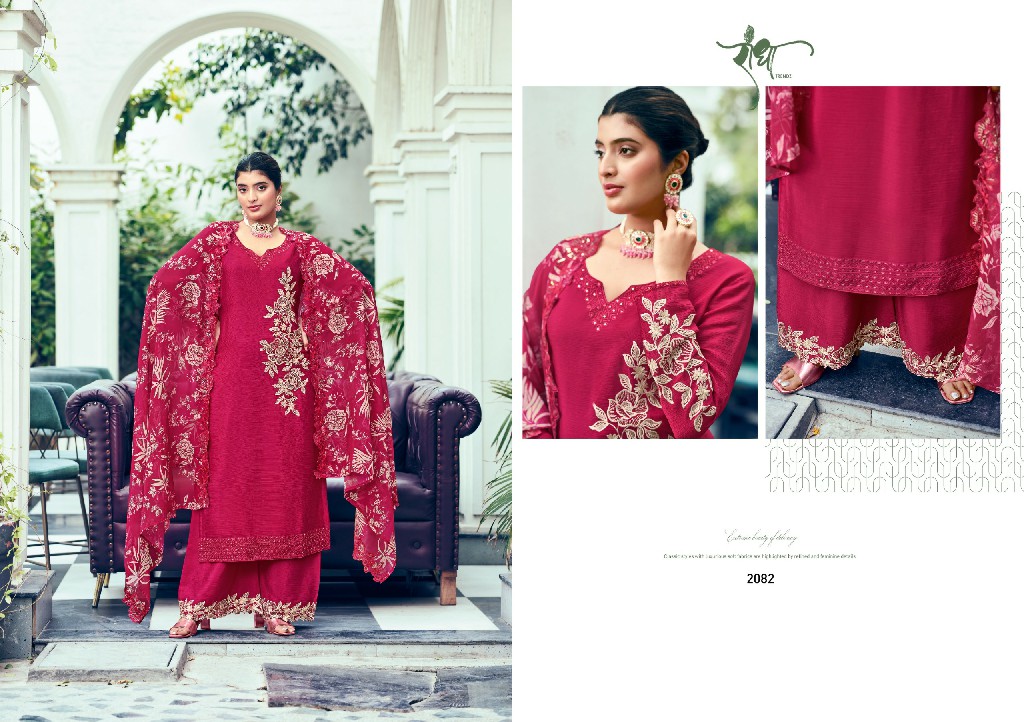 saanjh by radha trendz embroidery work chinon readymade suits