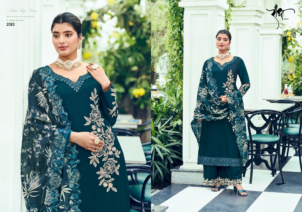 saanjh by radha trendz embroidery work chinon readymade suits