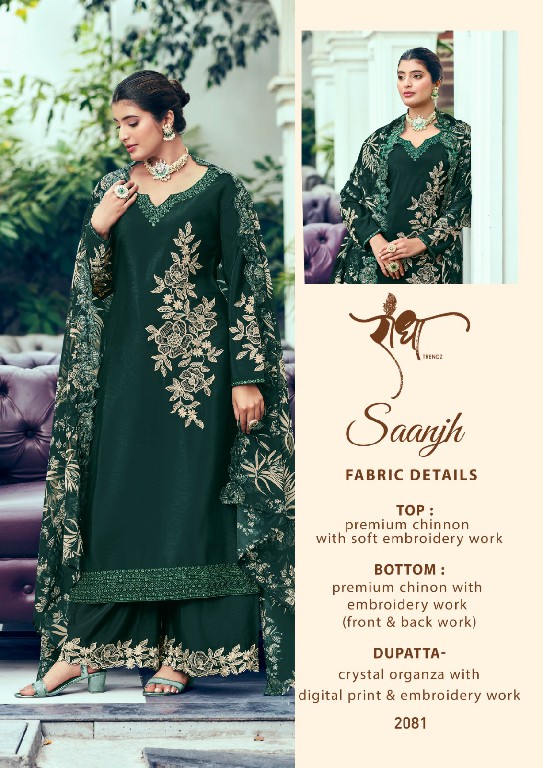 saanjh by radha trendz embroidery work chinon readymade suits