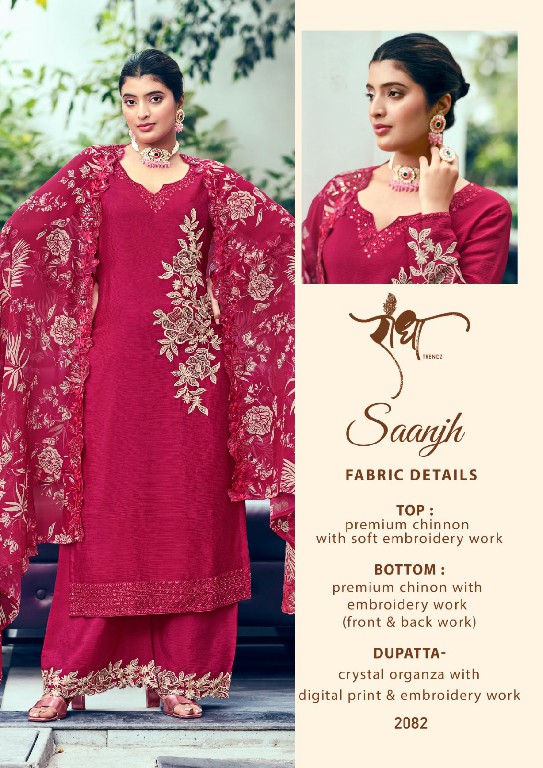 saanjh by radha trendz embroidery work chinon readymade suits