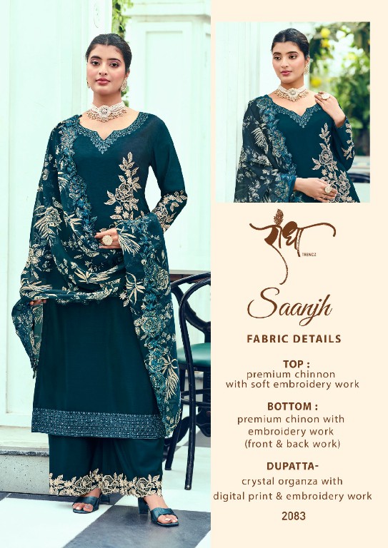 saanjh by radha trendz embroidery work chinon readymade suits