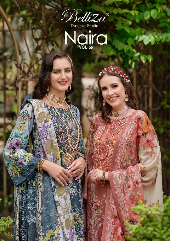 naira vol 69 by belliza designer digital printed pakistani cotton 3pcs suits