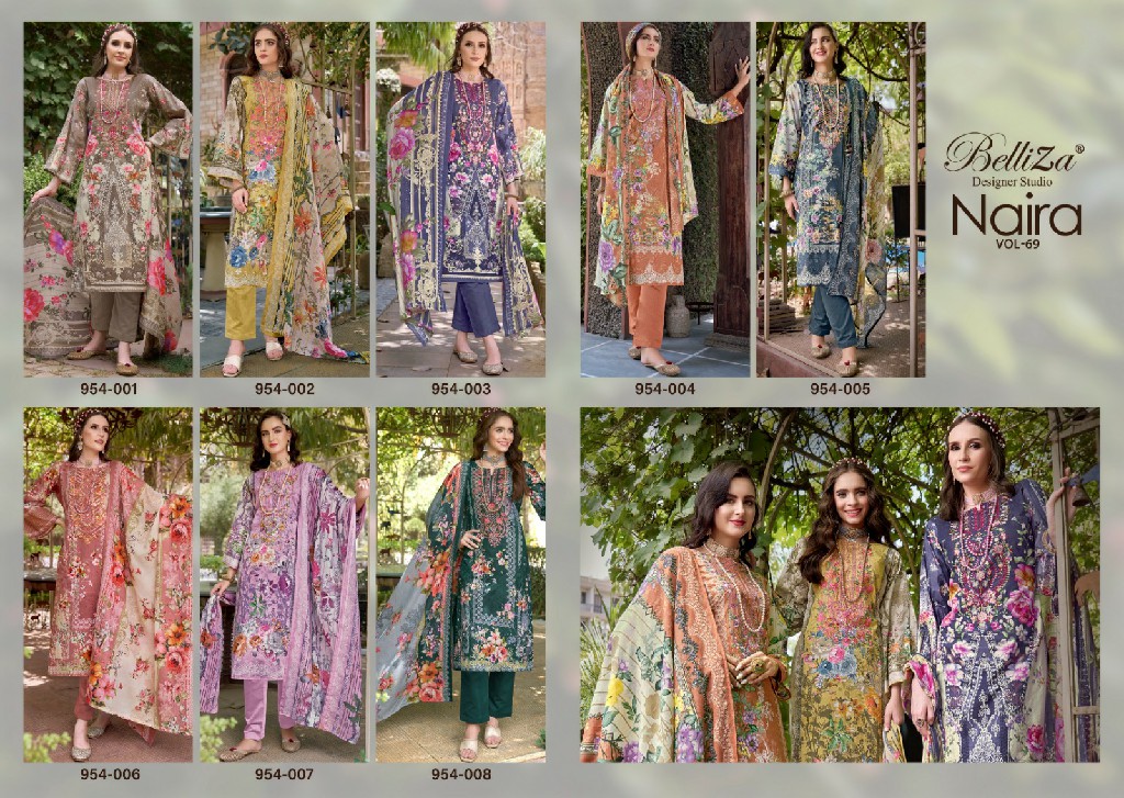 naira vol 69 by belliza designer digital printed pakistani cotton 3pcs suits