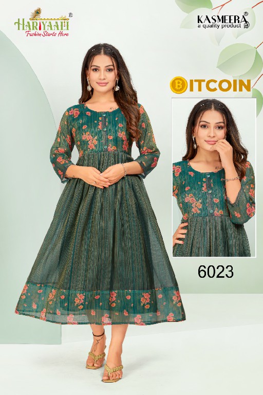 Hariyaali Bitcoin Vol-6 Wholesale Tissue Silk And Negative Print Kurtis Combo