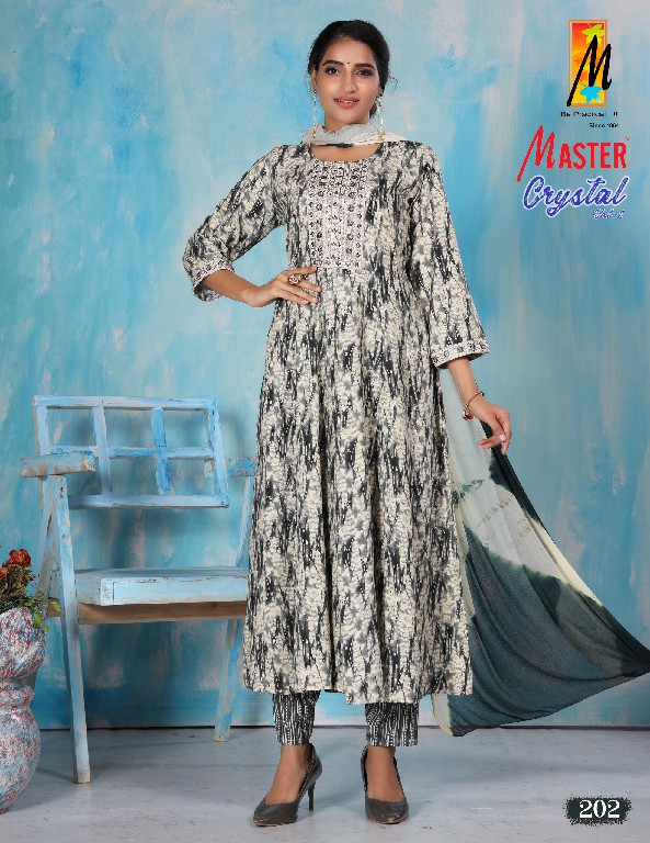 MASTER CRYSTAL VOL 2 GHERA RAYON PRINT READYMADE CASUAL WEAR 3PCS DRESS
