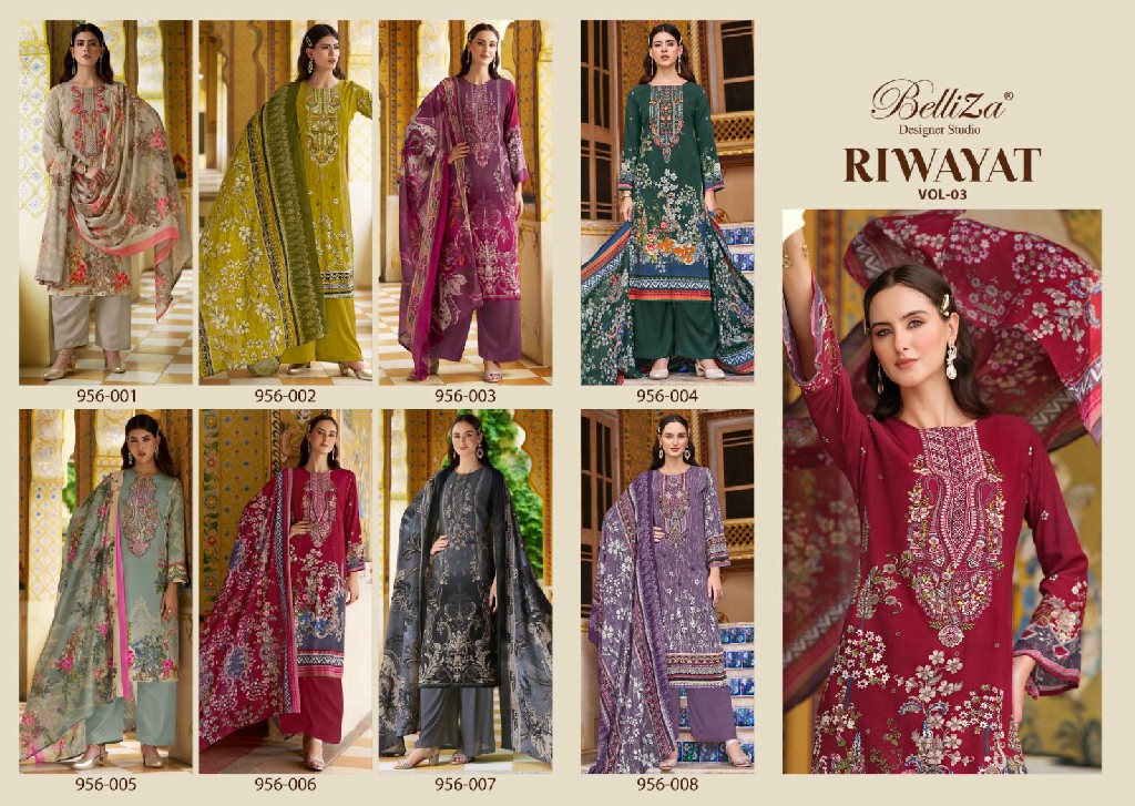 Belliza Riwayat Vol-3 Wholesale Pure Viscose Rayon With Self Embroidery Dress Material