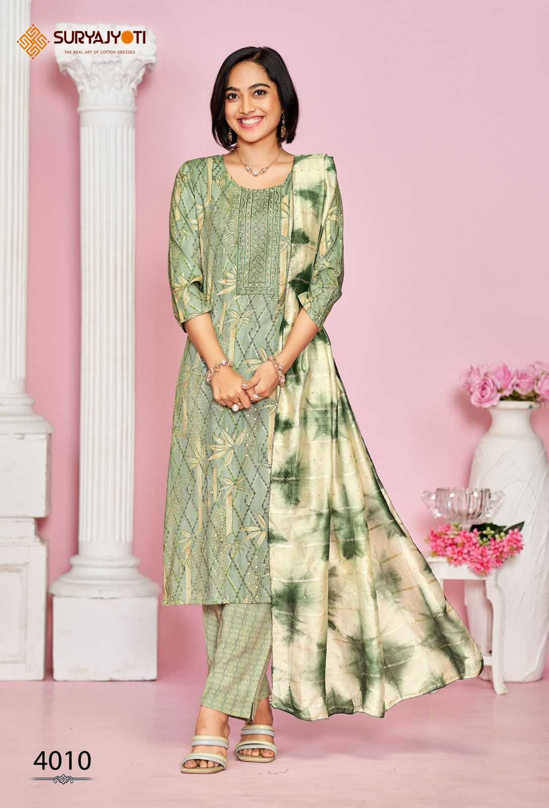 suryajyoti kritika vol 4 readymade elegant style rayon capsule 3pcs dress